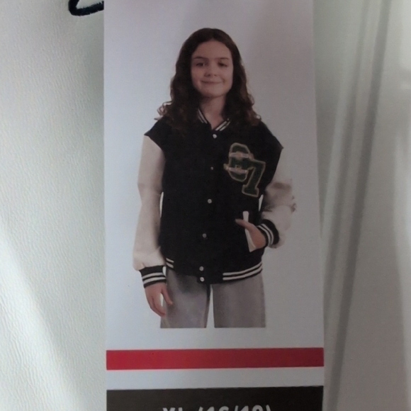 Limited Too Navy and White Letterman Jacket with Green Patch - Picture 4 of 8